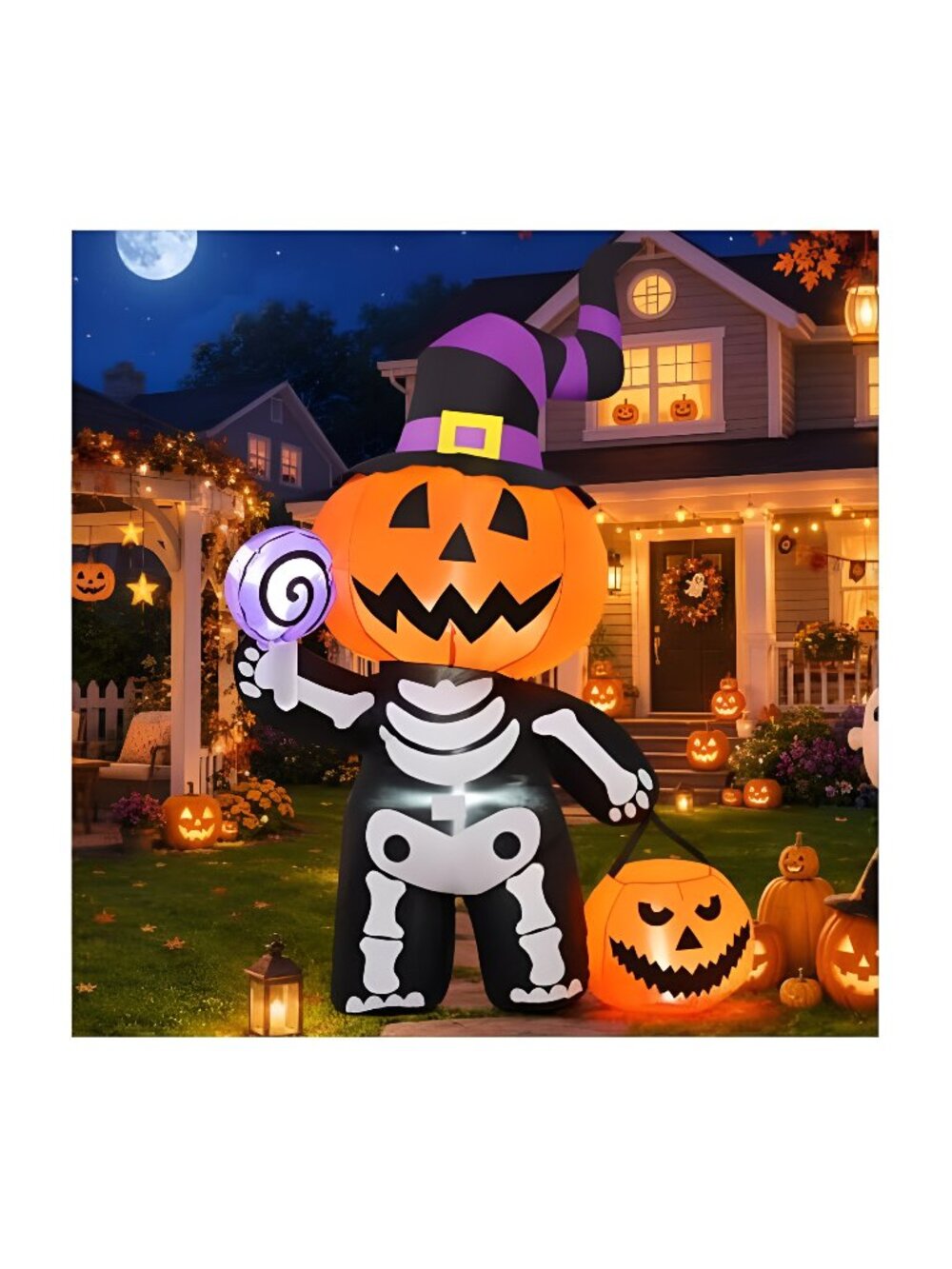 GOOSH 6 FT Halloween Inflatable Pumpkin Skull Body Outdoor Decorations Blow Up